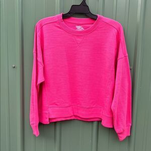 Women’s Ribbed Panel Sweatshirt with Long Sleeves Pink Size XL